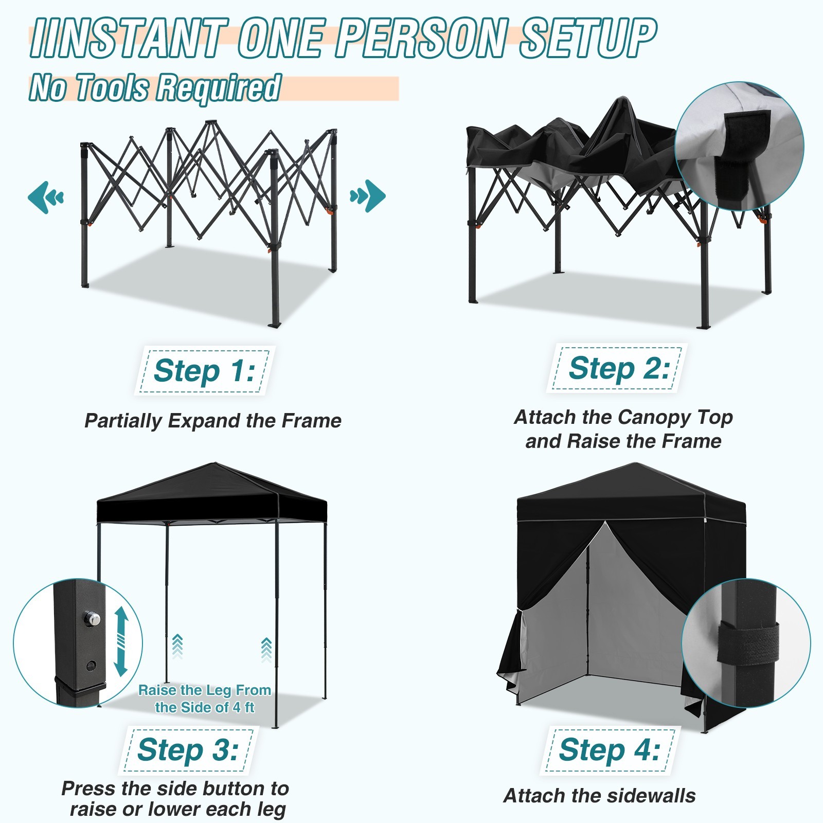 EAGLE PEAK Instant Pop Up Canopy with Adjustable Sun Wall 6×4 with 4 Sidewalls