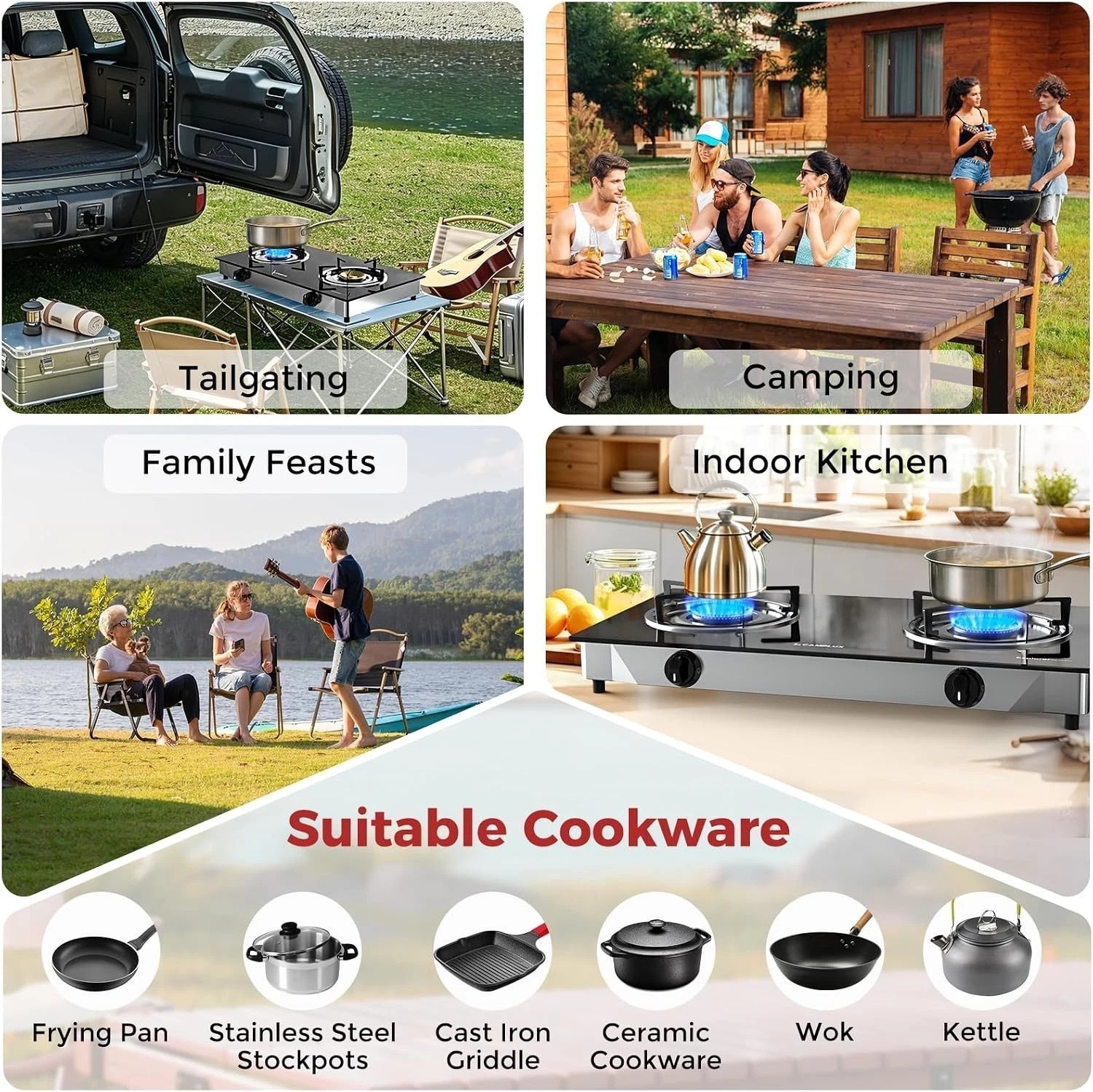 Compact 19000 BTU Propane Cooktop with Hose & Regulator – Ideal for Camping
