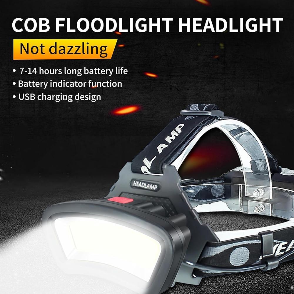 USB Rechargeable Headlight Torch Work Light Bar Head Band Lamp COB LED Headlamp