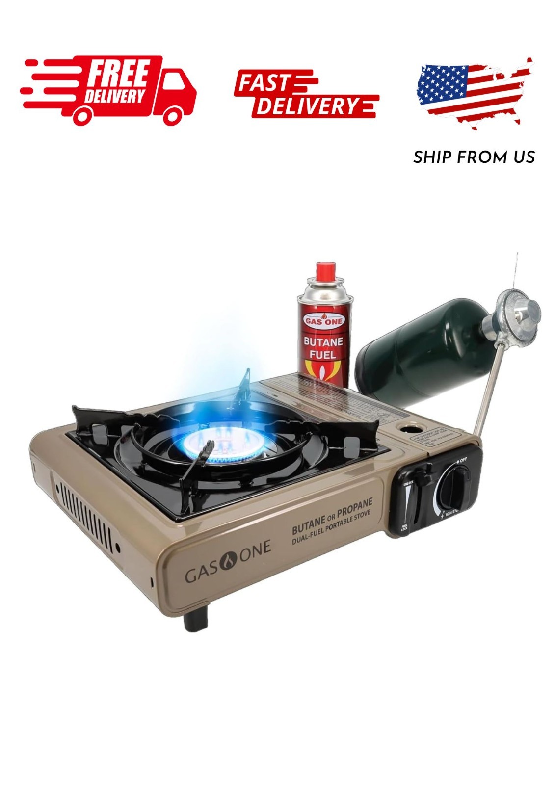 Gas One GS-3400P Propane or Butane Stove Dual Fuel Stove Portable Camping Stove