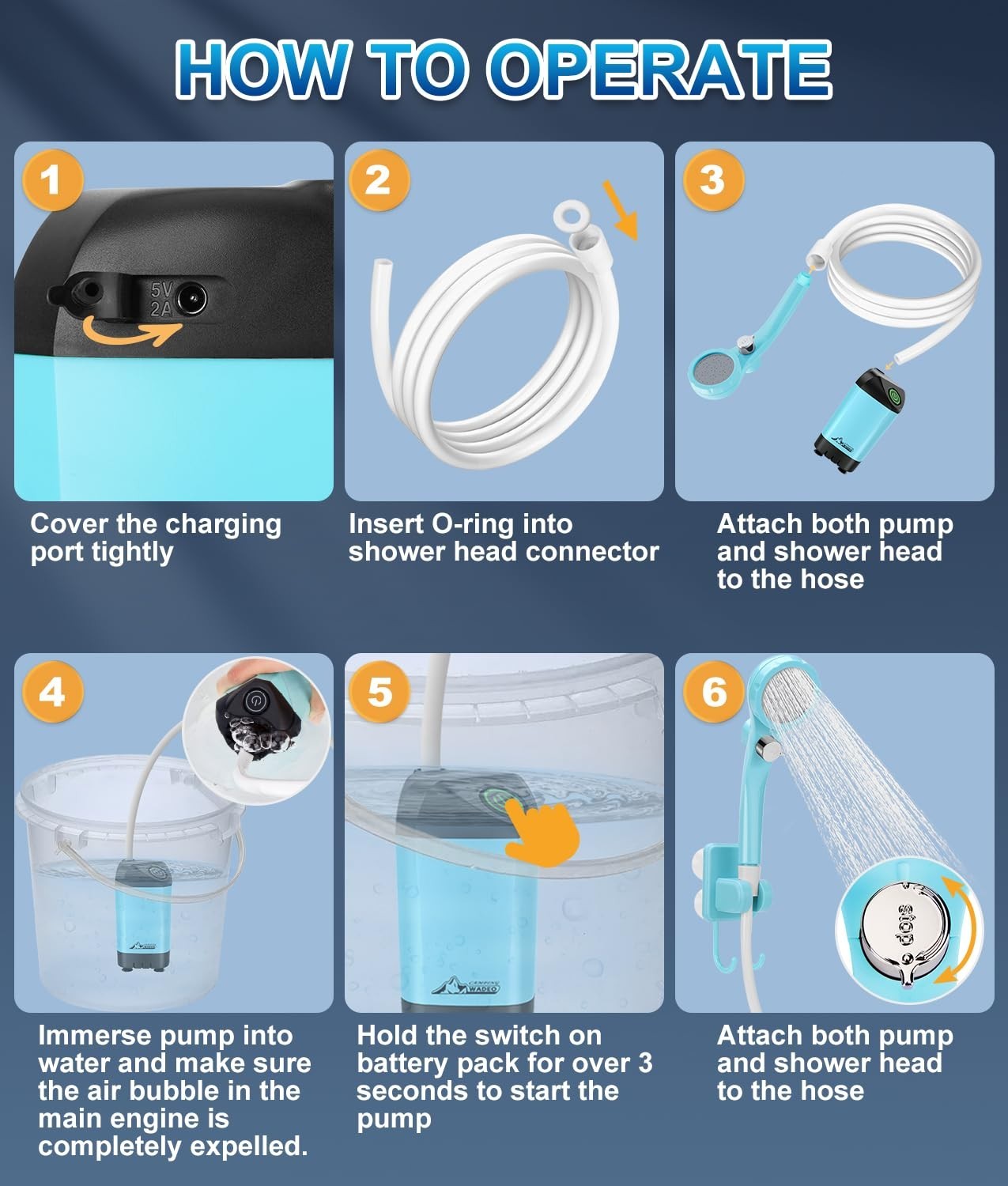 Portable Electric Shower Rechargeable Pump with 20L Collapsible Bucket
