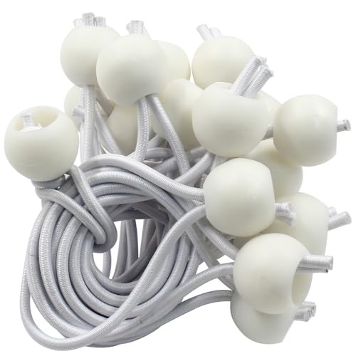 Waziaqoc Ball Bungee Cords, 50 Pcs, White | Heavy Duty, UV Resistant, 4 Inch