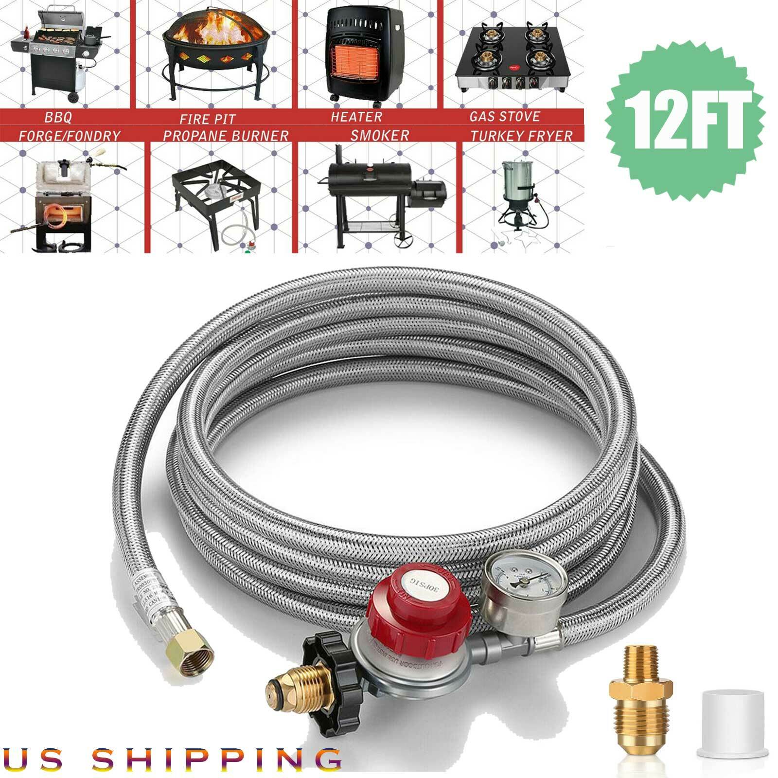 12 ft High Pressure Adjustable Propane Gas Regulator with Braided Hose Indicator