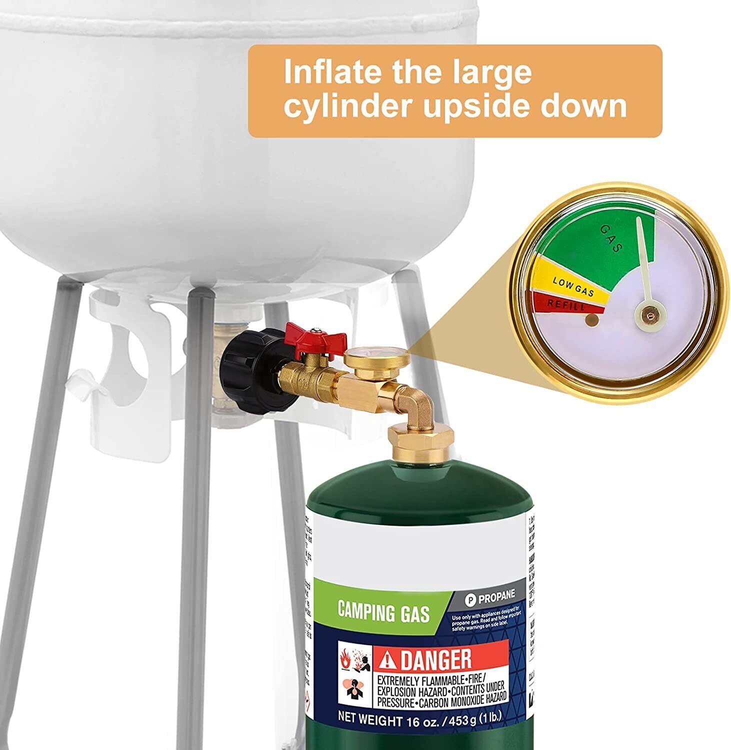 Propane Refill Adapter With Valve and Gauge 5-40Lb To 1Lb Bottle QCC-1 & 1″-20