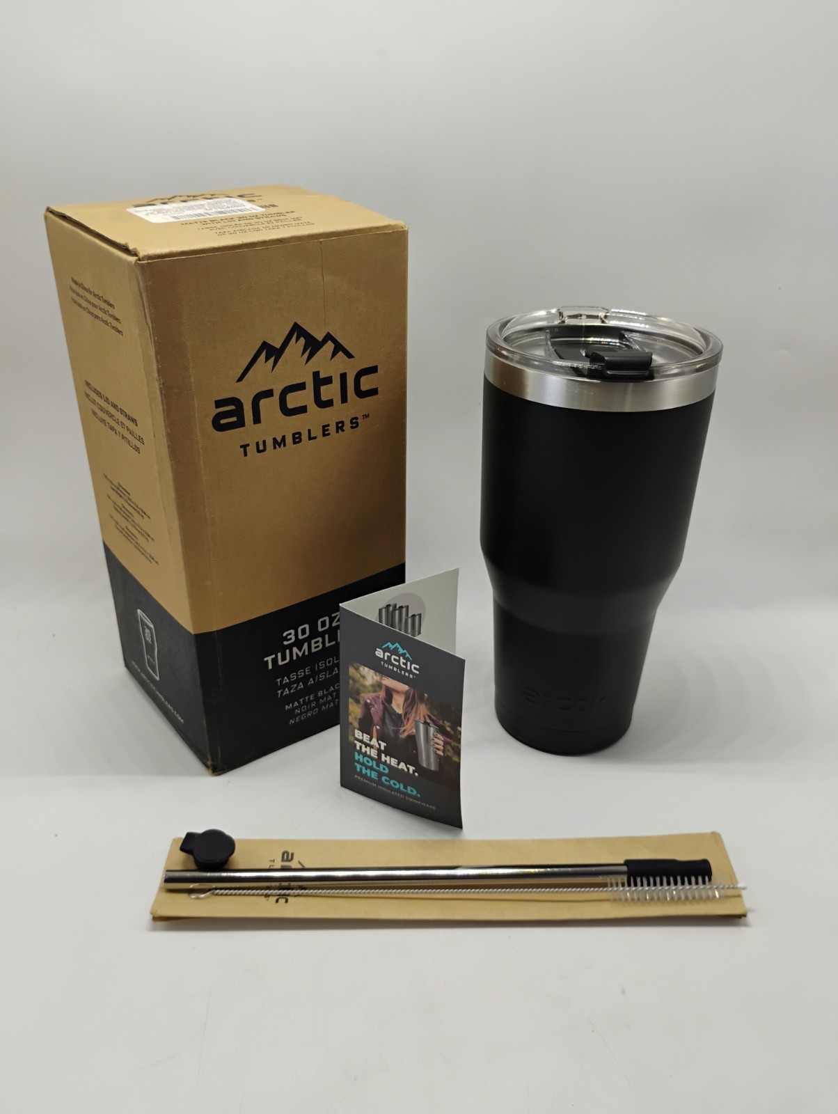 BRAND NEW Matte Black & Stainless Steel 30oz Arctic Tumbler w/ Lid & Straw