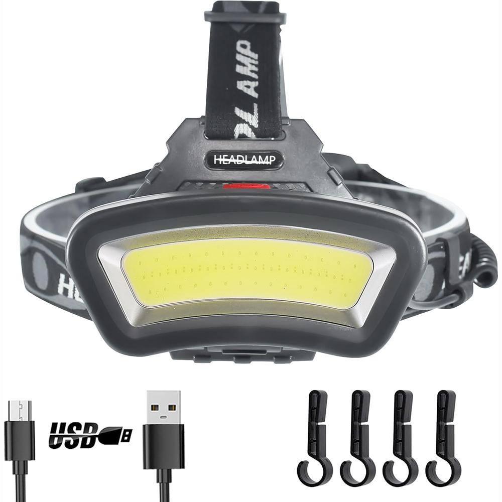 USB Rechargeable Headlight Torch Work Light Bar Head Band Lamp COB LED Headlamp