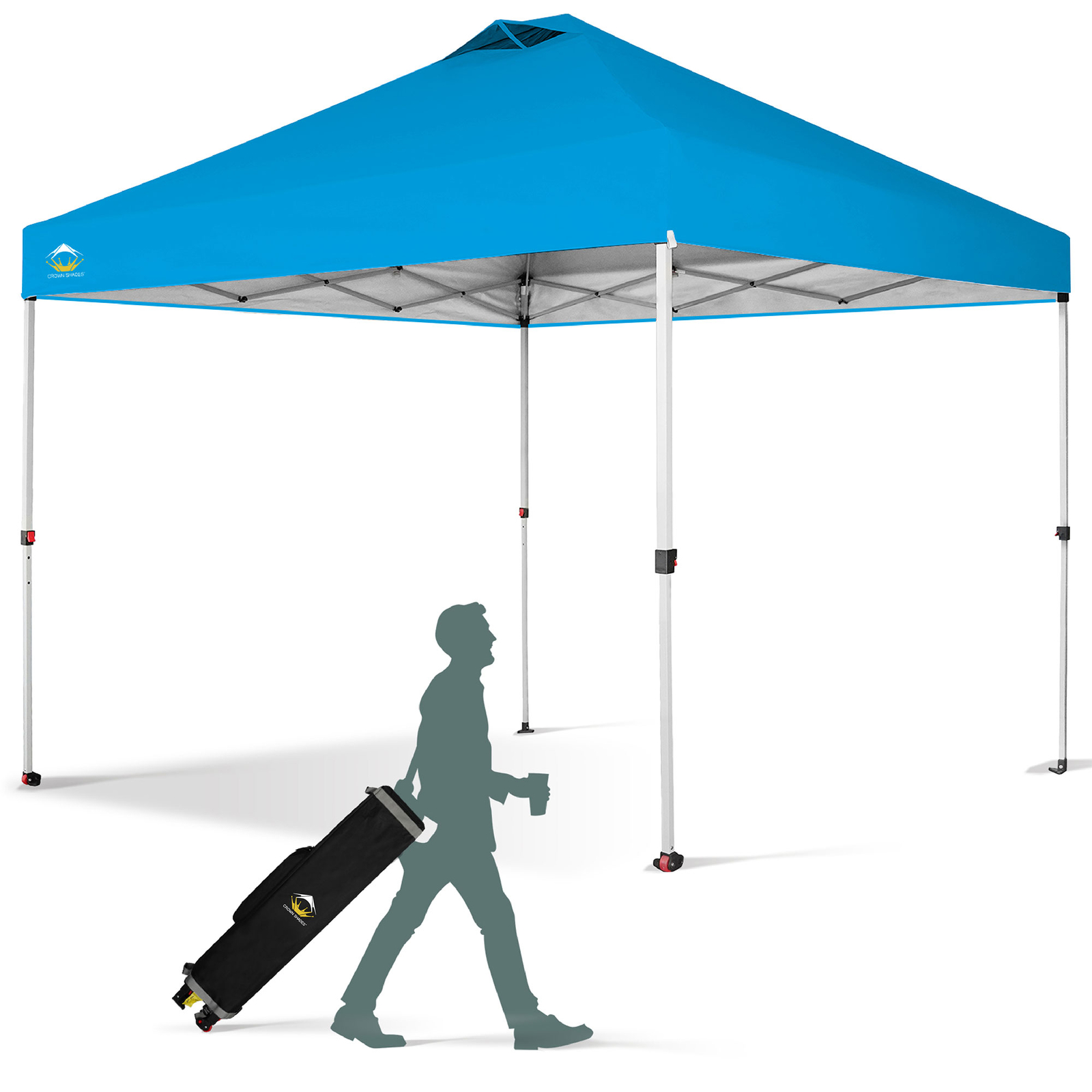 CROWN SHADES 10×10 Ft Pop Up Outdoor Canopy Tent, 1 Push Lock, Sky Blue (Used)