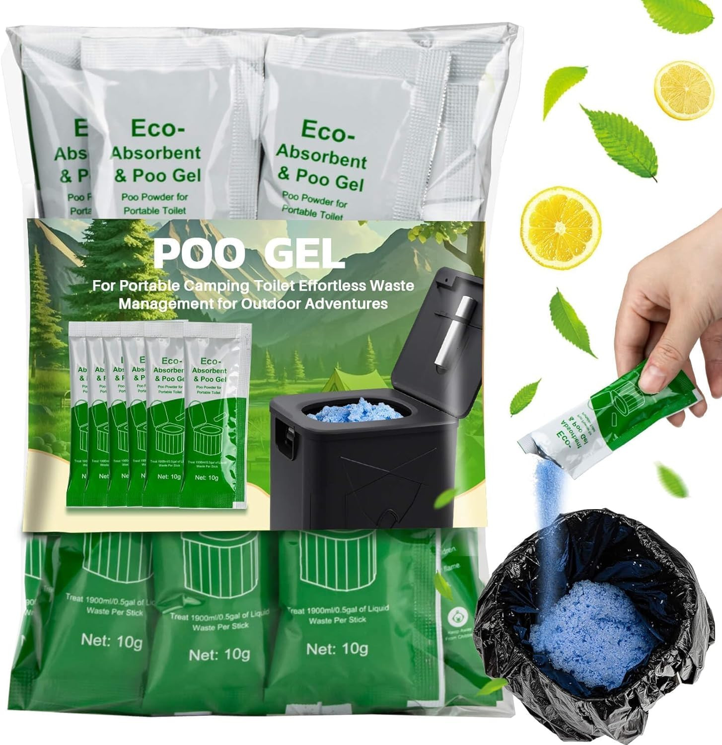 Poo Gel for Portable Toilet for Camping – 28 Packs Camping Toilet Bags Lemon Eco