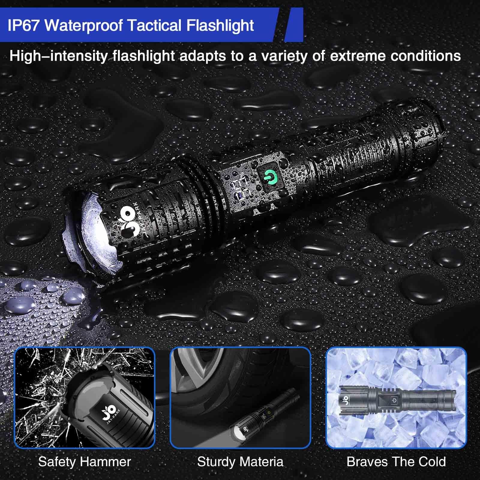 JAY-PARK Rechargeable Flashlights 100000 Lumen, LED Flashlight with Digital P…