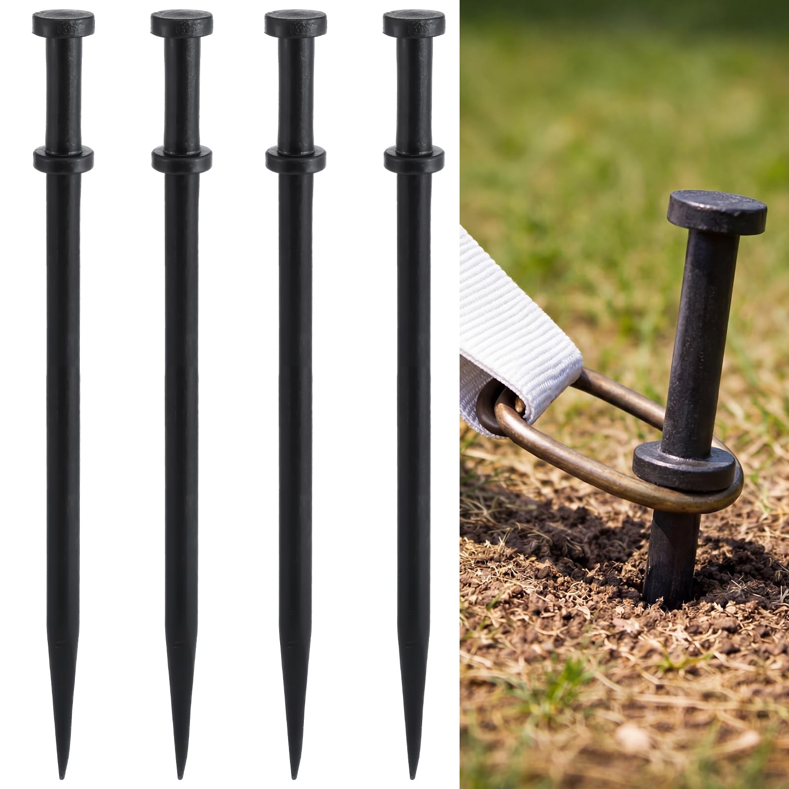 4 Pack Double Head Steel Stakes 3/4 X 24 Inch Heavy Duty Tent Ground Stakes Blac