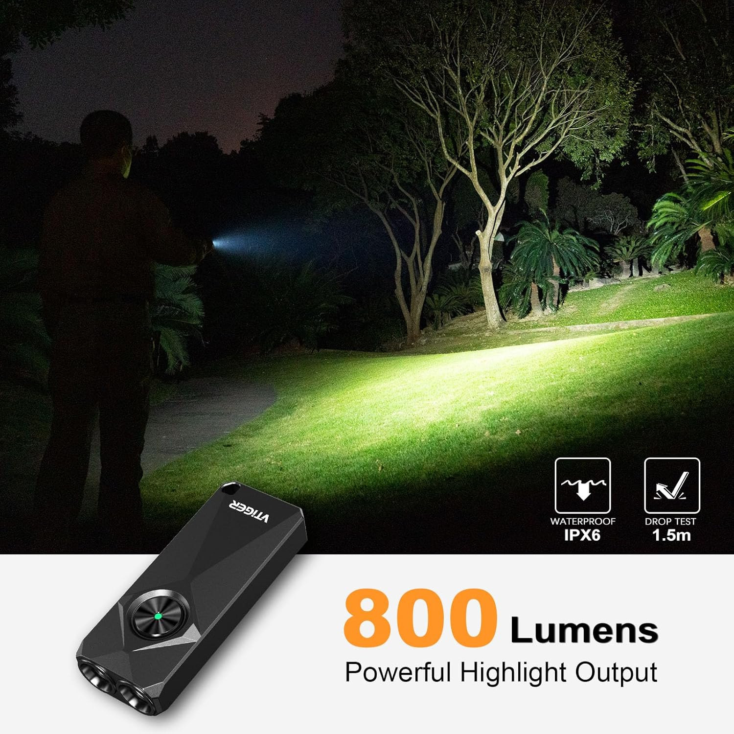 K1 800 High Lumens Key Chain Light, Small EDC Rechargeable Keychain Flashlight,