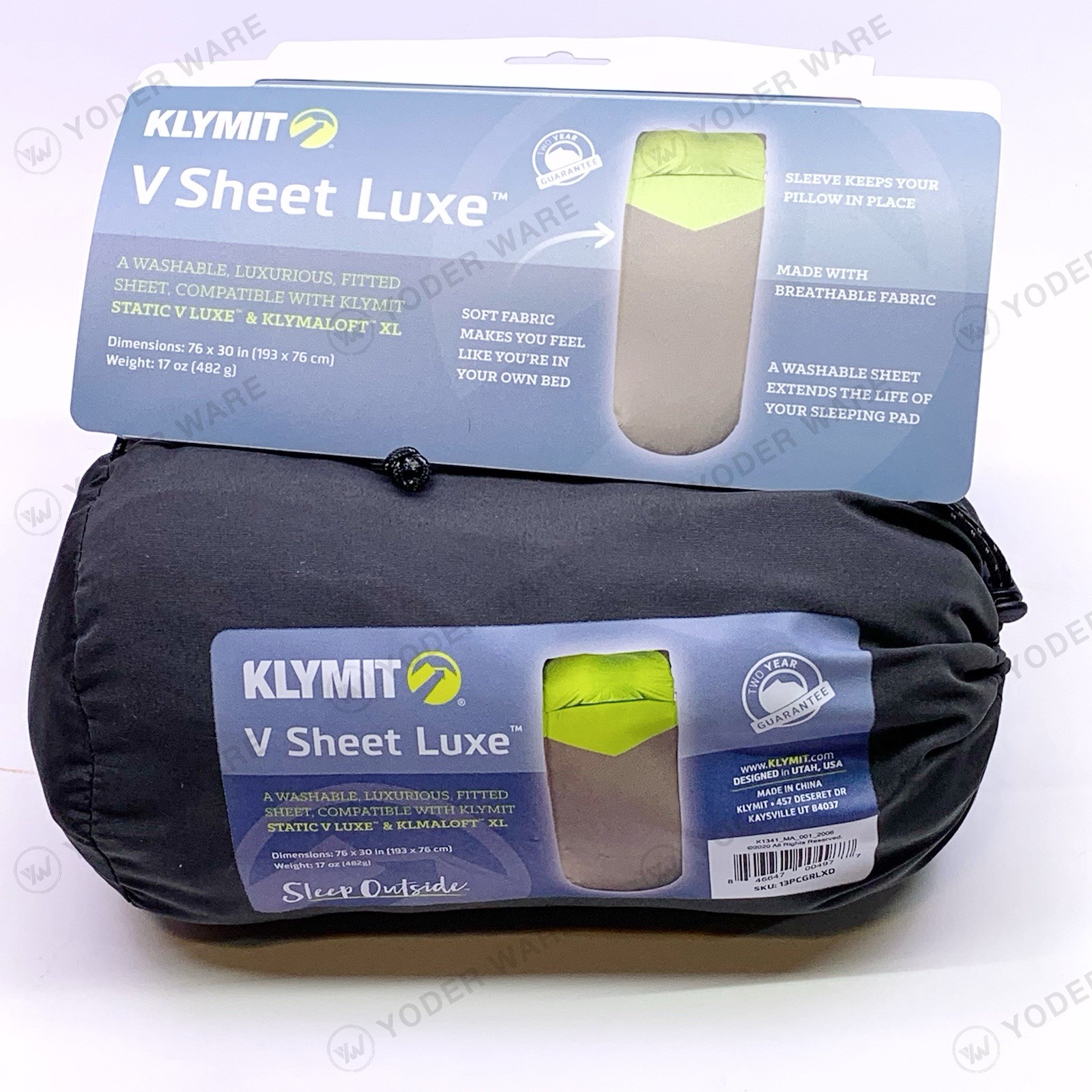 KLYMIT V Sheet Luxe Green/Grey 76″ X 30″ Sleeping Pad Cover For Static V Luxe