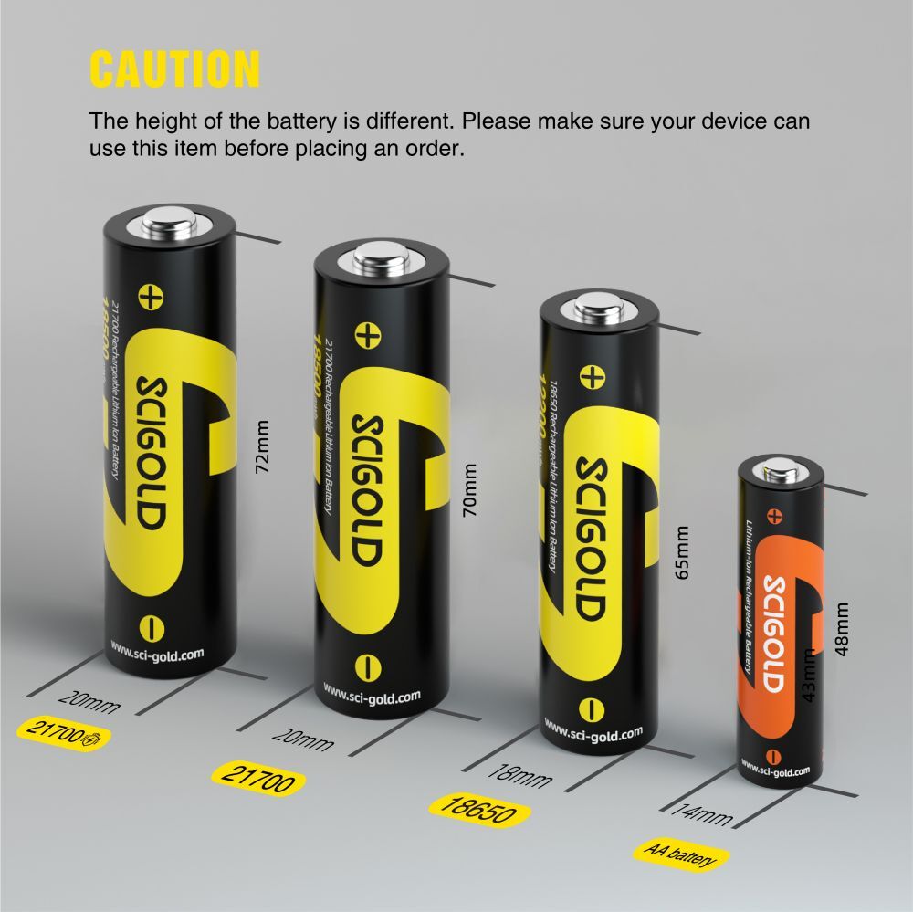 Scigold 21700 Rechargeable Battery Lithium 3.6V 5000mAh Flat Top, for Camera，Fan