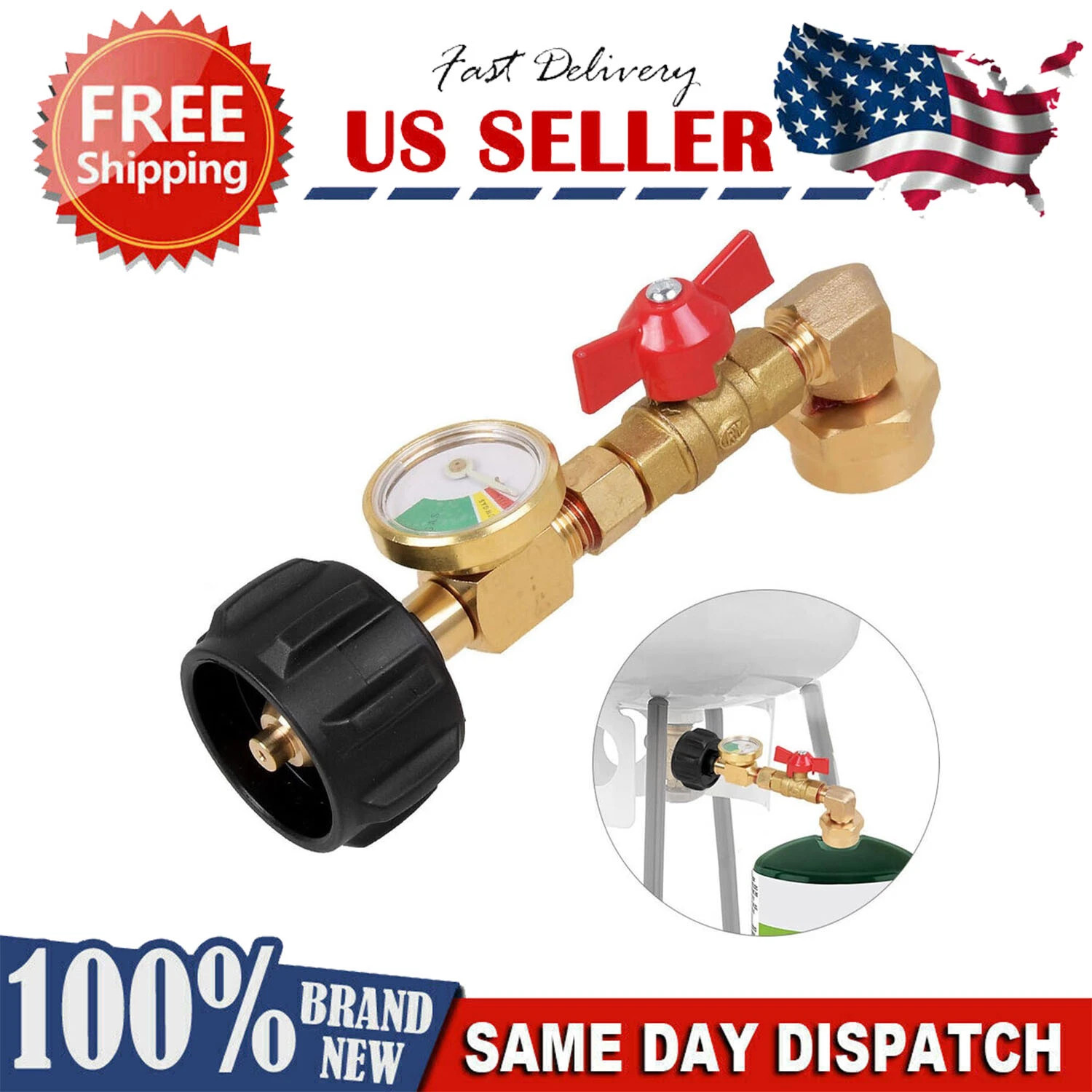 1Lb To 20Lb Tank Propane Refill Adapter With Gauge And ON-Off Control Valve US