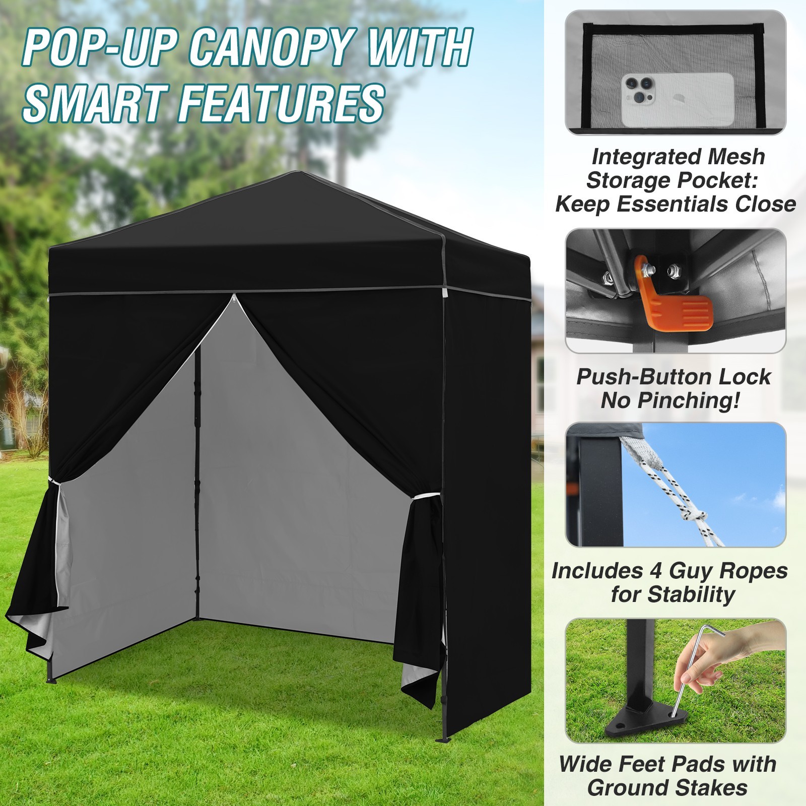 EAGLE PEAK Instant Pop Up Canopy with Adjustable Sun Wall 6×4 with 4 Sidewalls