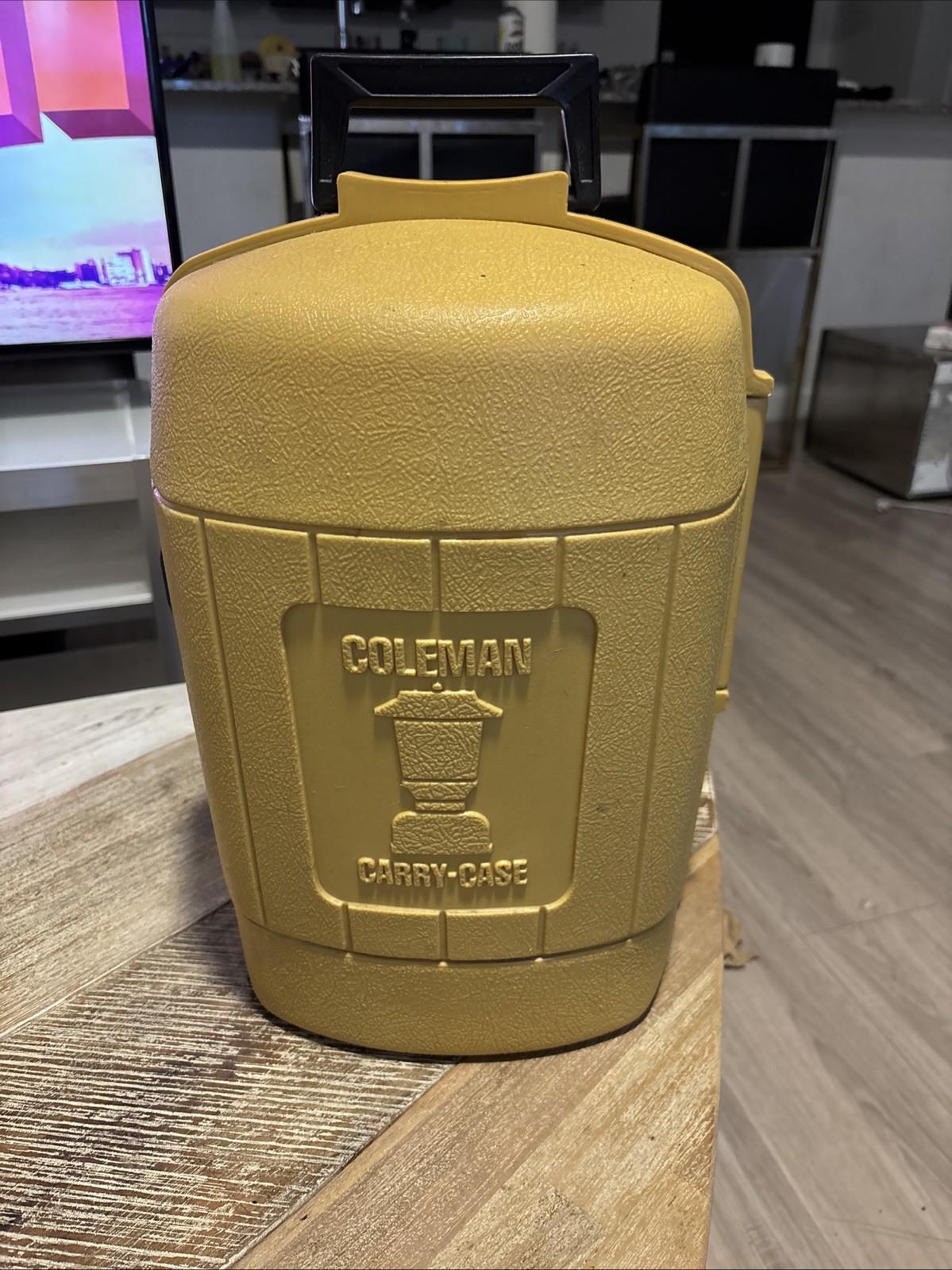 Vintage Coleman Yellow Clamshell Lantern Carry Case With Filter Funnel