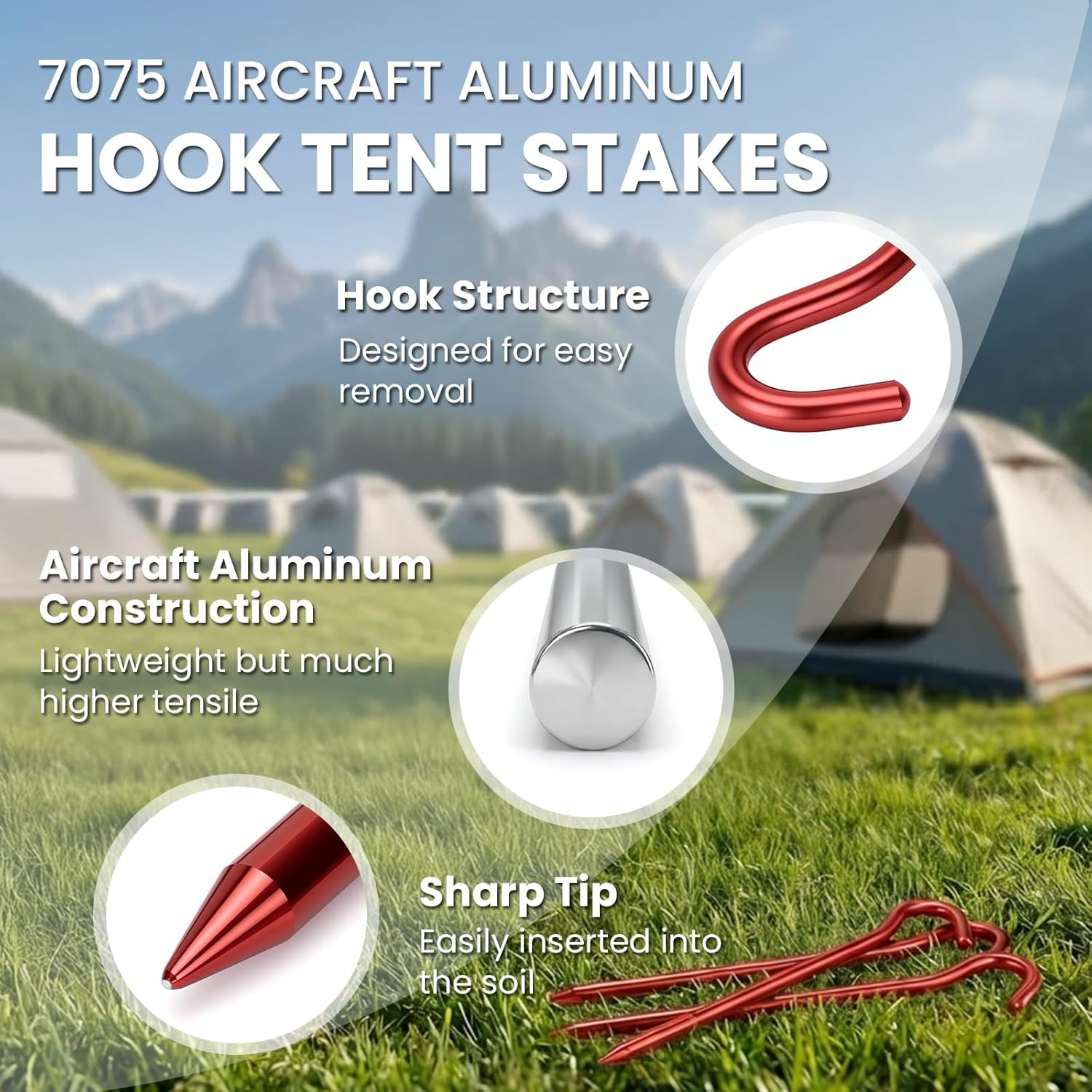 10 Pack Aluminum Tent Stakes – 7 Inch Lightweight Metal Ground Stakes Tent Pe…