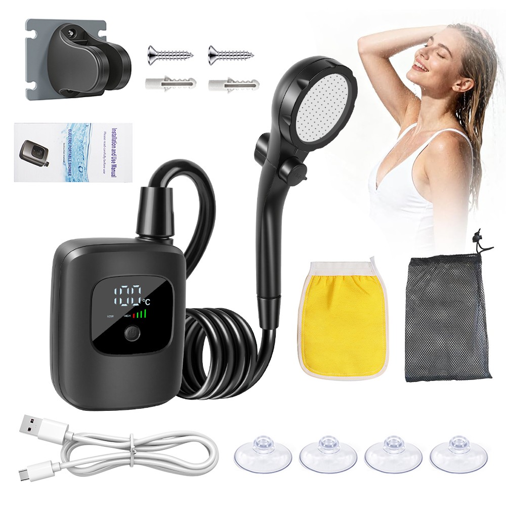 Portable Camping Shower 2400mAh Rechargeable Filter Pump Outdoor Hiking Travel
