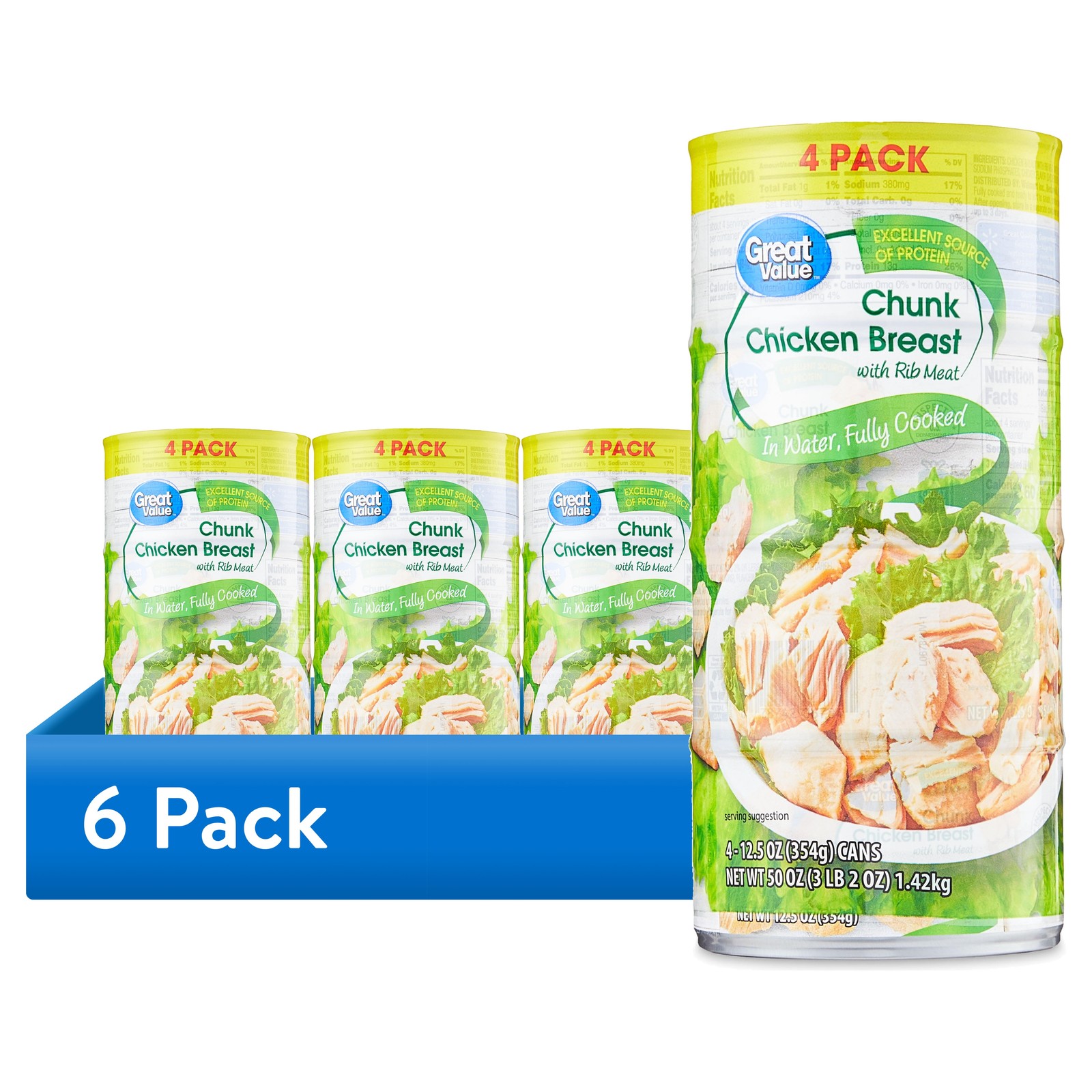 (6 pack) Chunk Chicken Breast, Fully Cooked, 12.5 oz Can, 4 Pack
