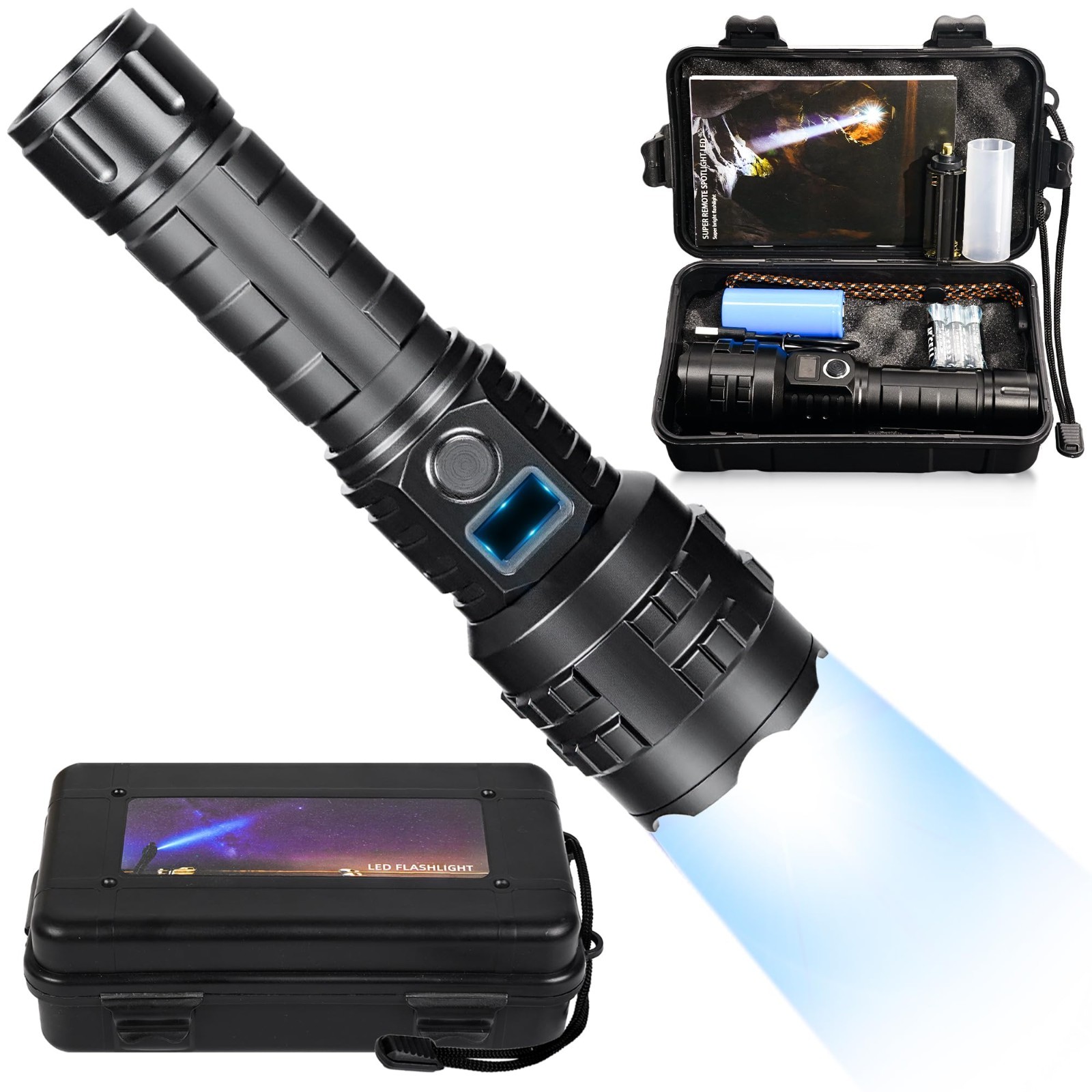 High Lumens Rechargeable Flashlight, 1,000,000 Super Bright LED Light, Waterproo