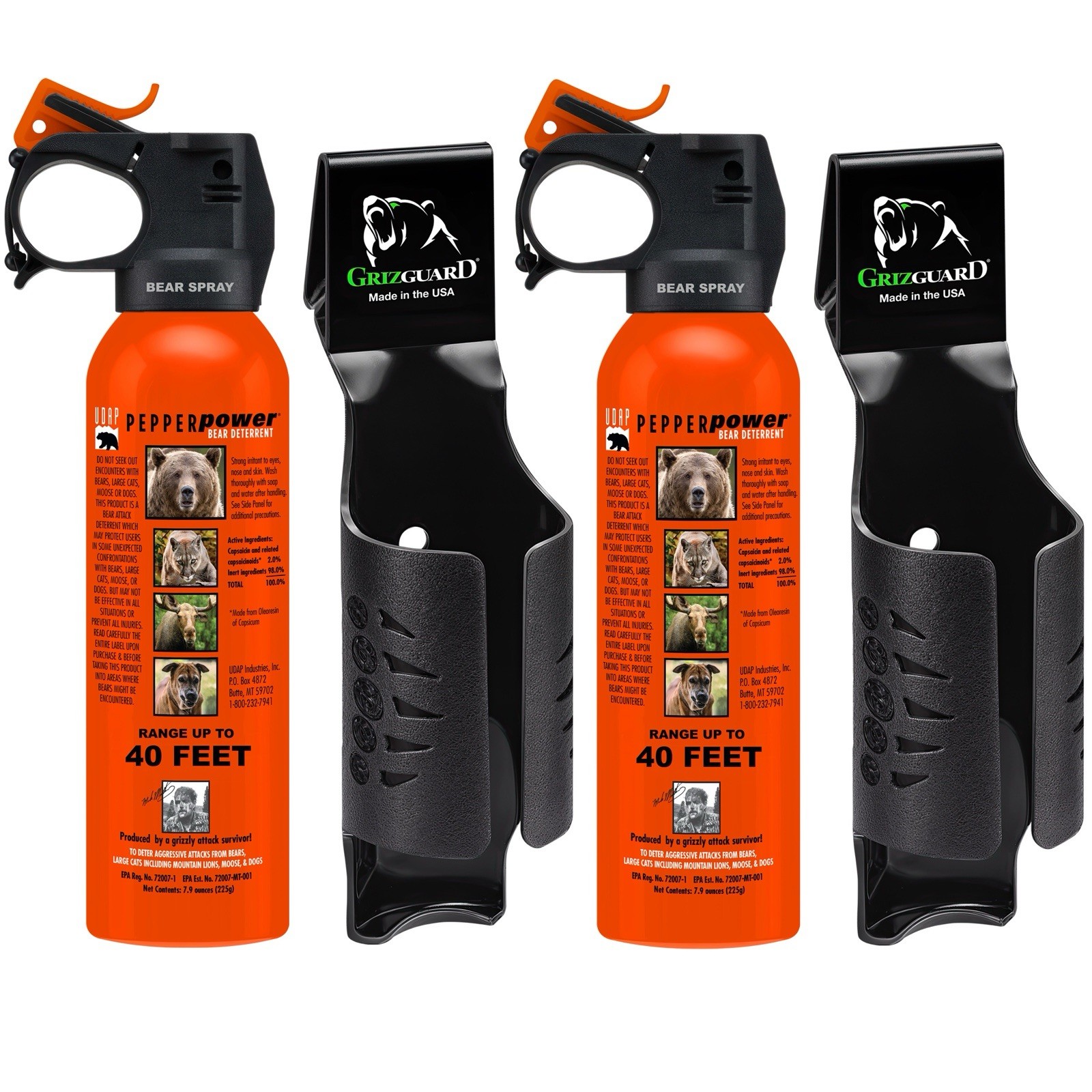 UDAP Pepper Power Bear Spray Repellent w/ Hip Holster(2 Pack) EXP:2028-2029