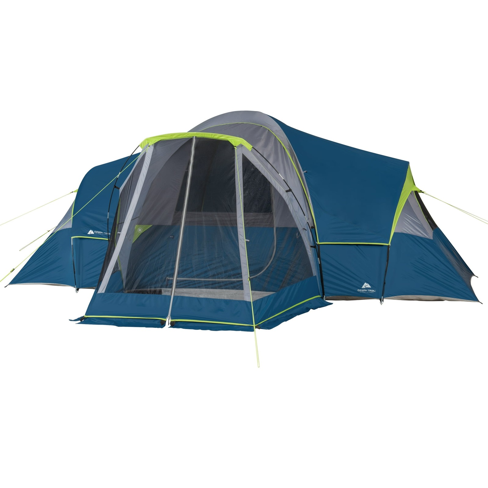 Ozark Trail 10-Person Dome Camping Tent with 3 Rooms and Screen Porch – Blue