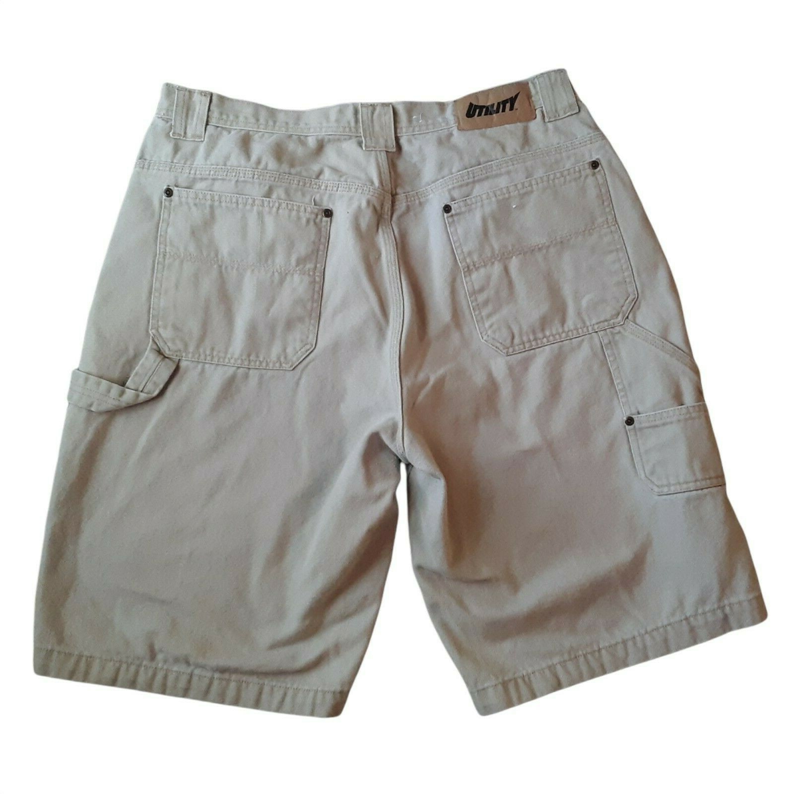 Vintage Utility Mens Denim Carpenter Shorts Size 37 38 Khaki Hike Gorpcore Work