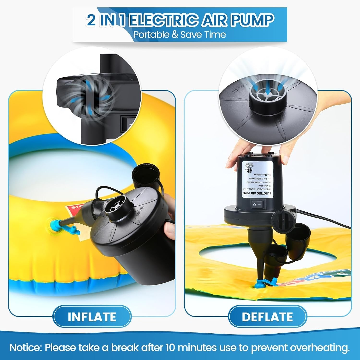 Electric Air Pump for Inflatables, Portable Air Mattress Pump, Quick Inflate …