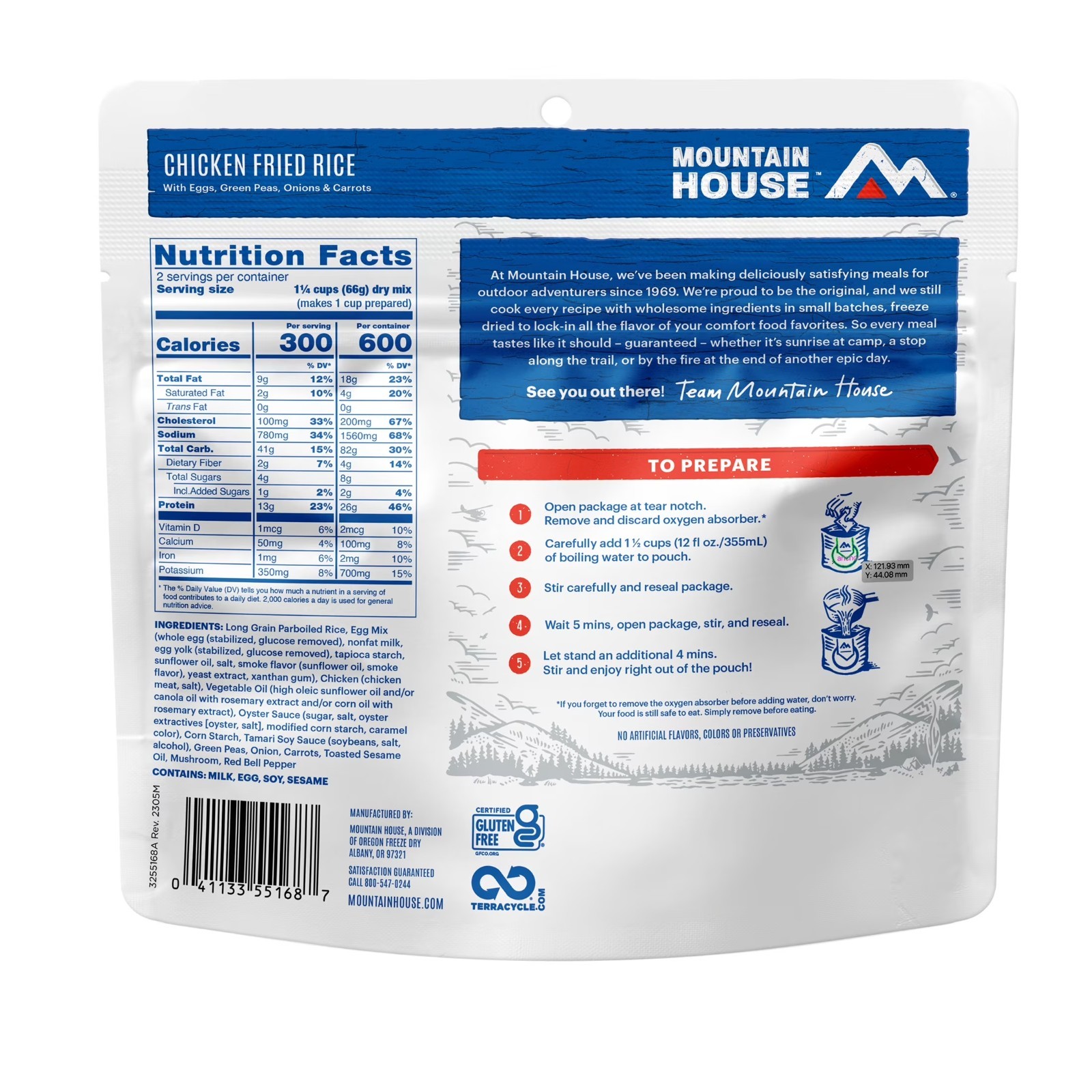 Mountain House Chicken Fried Rice,Gluten Free Freeze Dried Food,2 Servings.