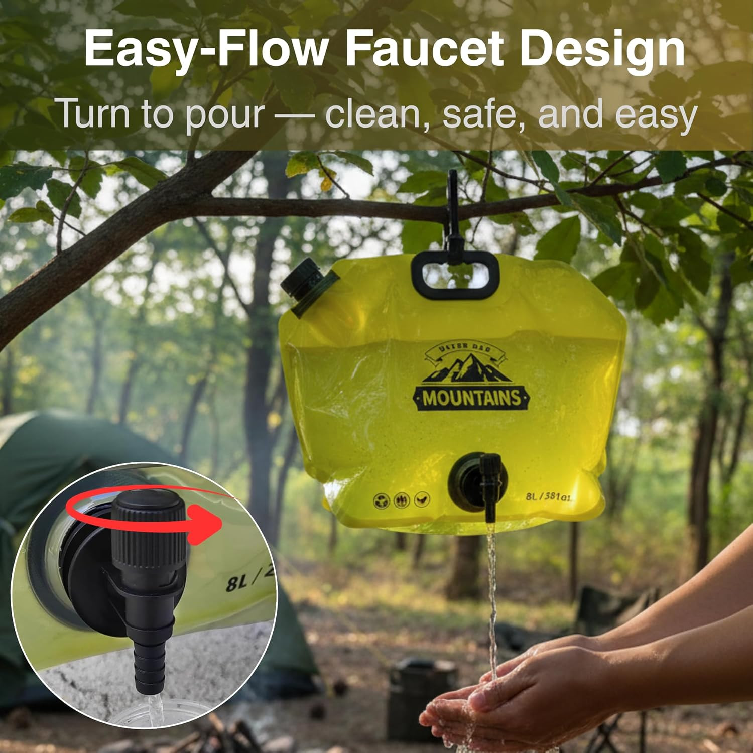 Camping Water Container 2 Gallon Collapsible Water Jug with Spout – Reusable Pla