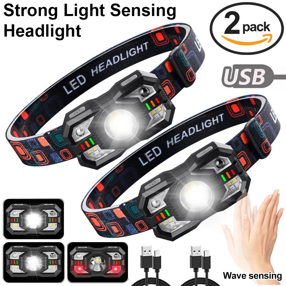 2Pack Headlamp Rechargeable, LED Headlamp with Red Light For Running Hunting