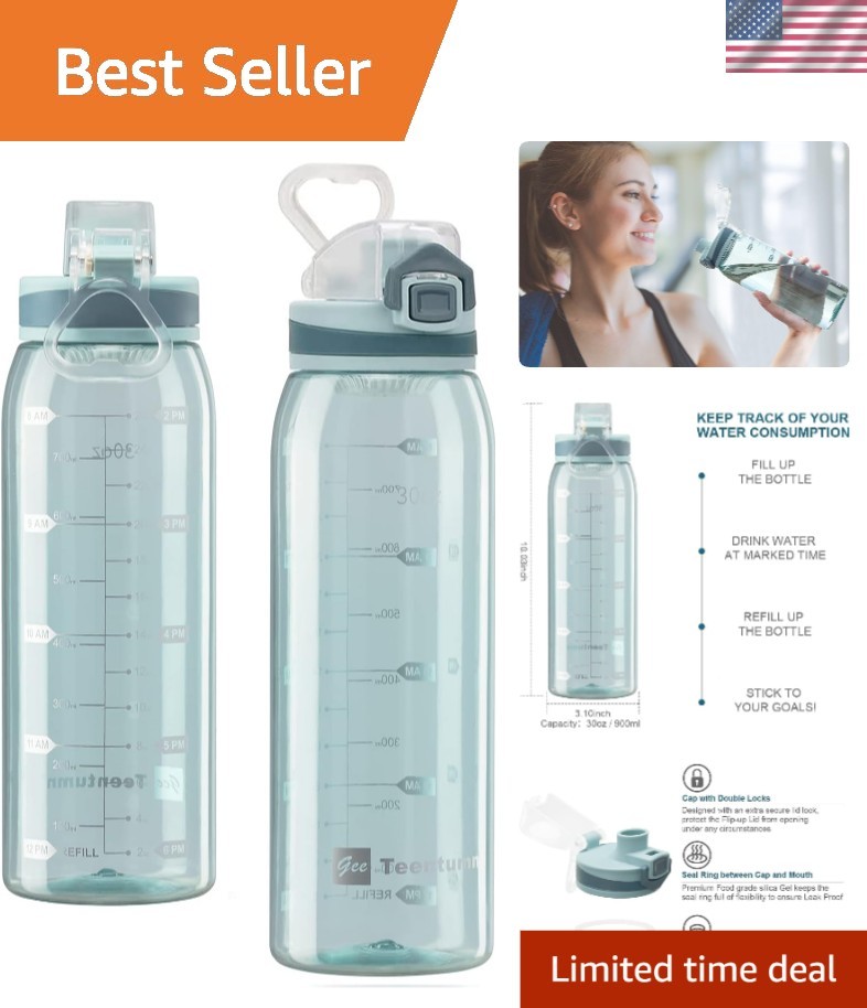 30oz Portable Water Bottle with Flip Top & Hydration Reminders – Take Anywhere!