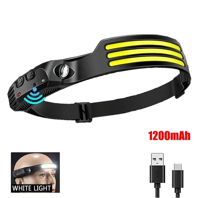 USB Rechargeable COB LED Induction Headlamp With 1200mAh Built-in Battery Head F