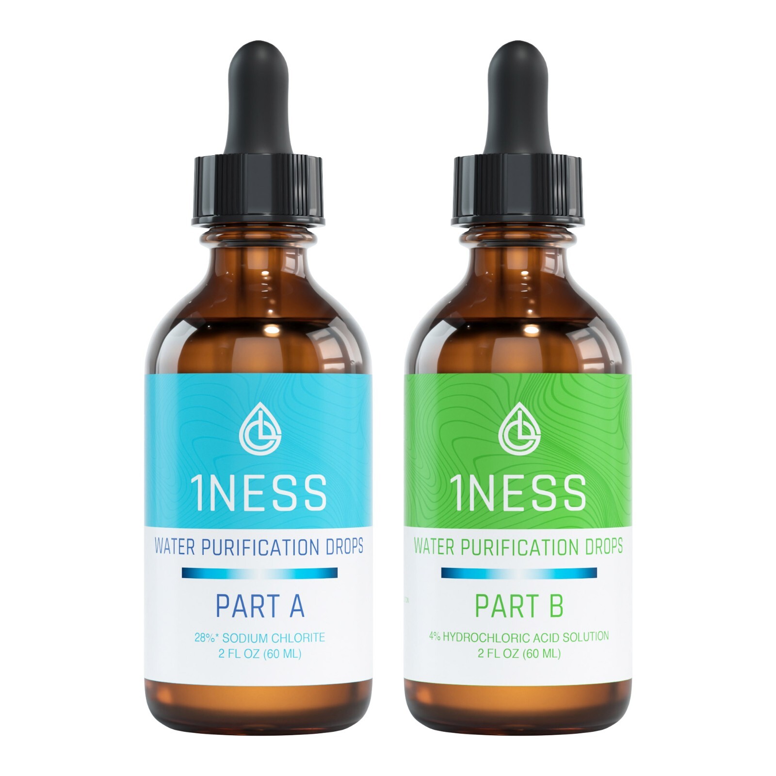 1ness Water Treatment Drops – Glass Bottles w/ Free ebook – 2oz Kit (HCLKit)