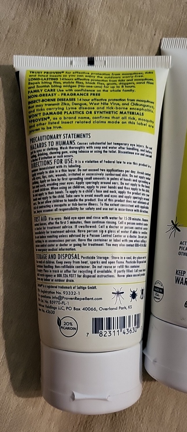 2 Proven Insect Repels Mosquito,Tick,Black Flies PICARIDIN 20% Odorless Lotion