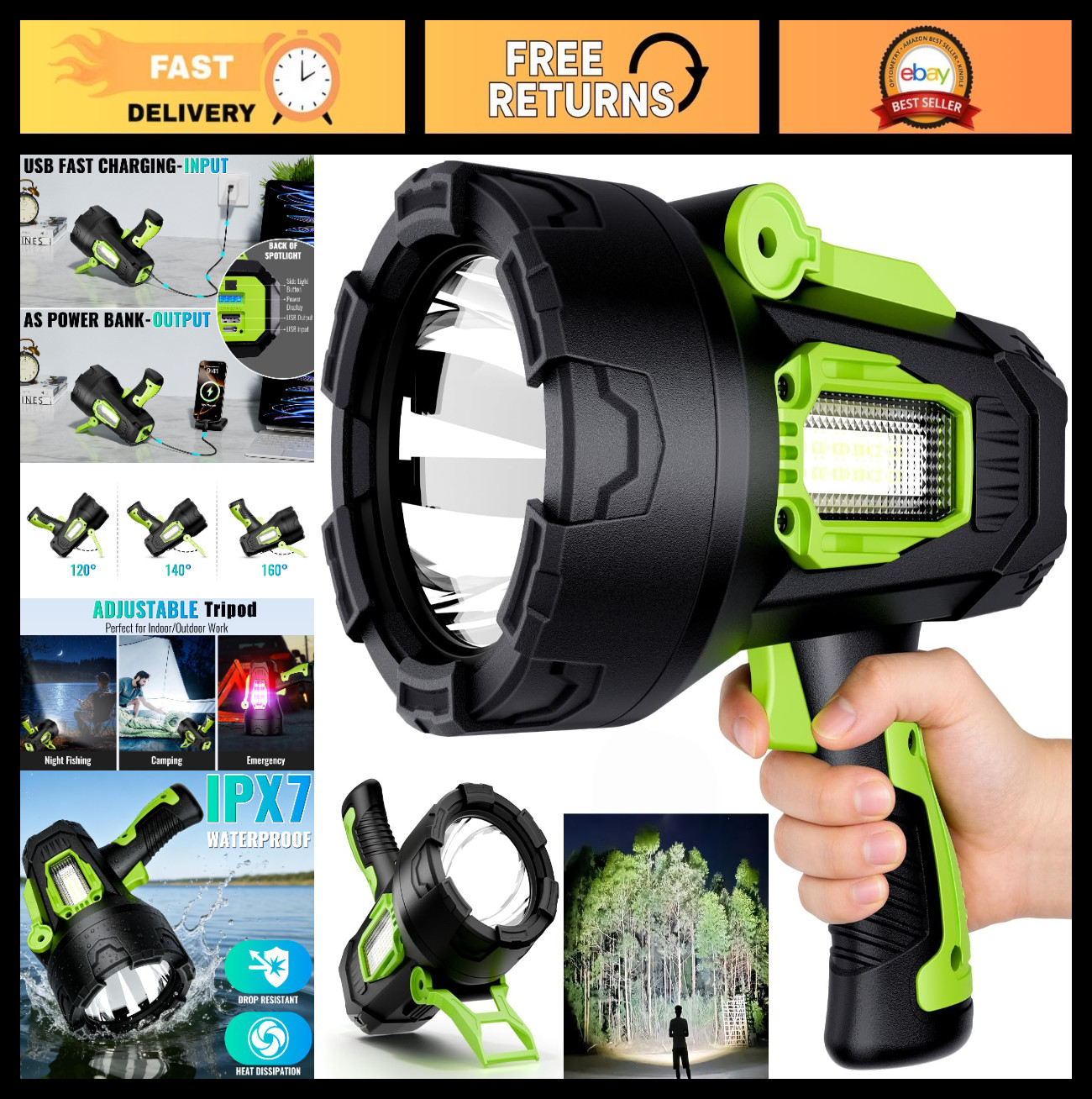Super Bright 2,000,000 LM Rechargeable Handheld Spotlight LED Flashlight – Outdo