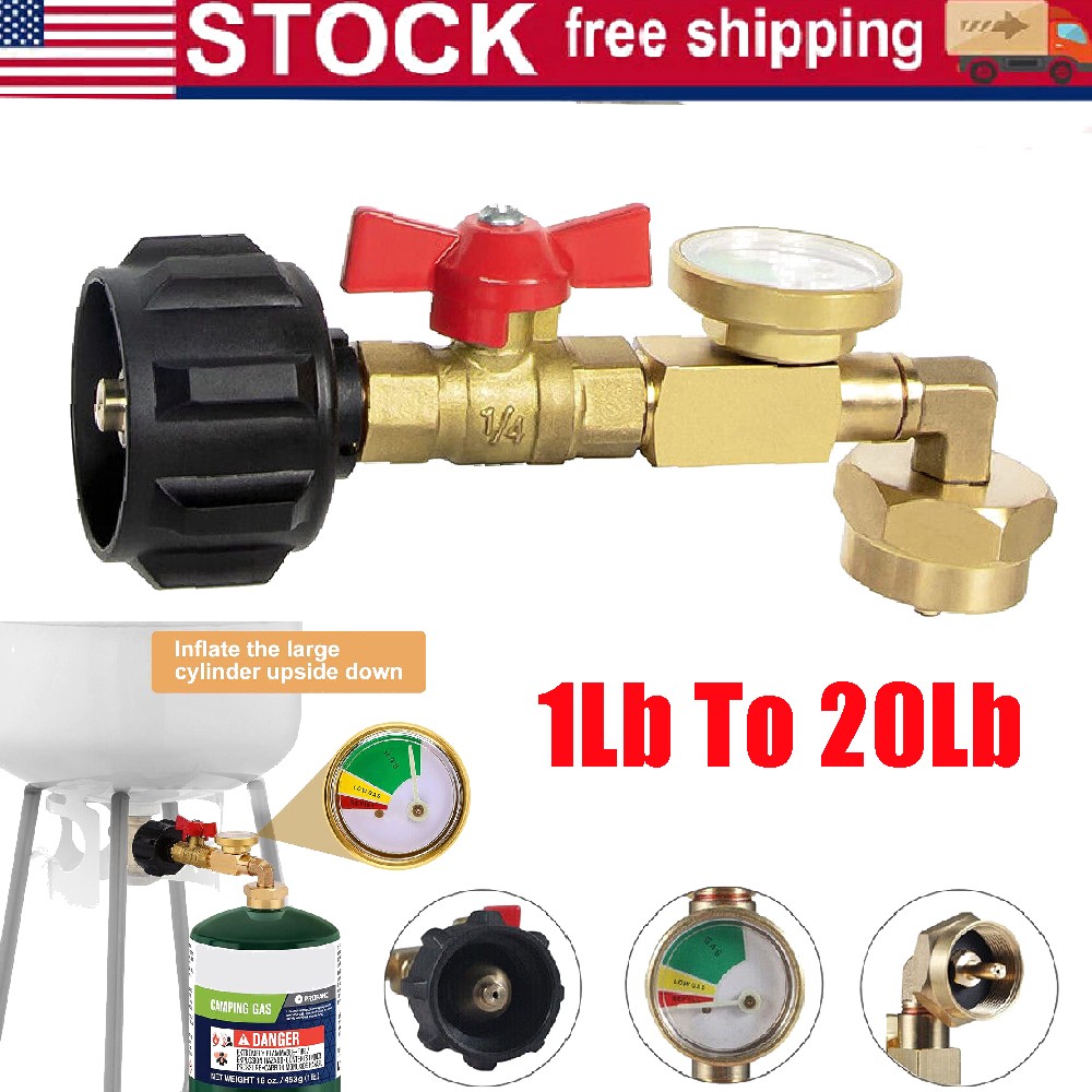 1Lb To 20Lb Tank Propane Refill Adapter With Gauge And ON-Off Control Valve