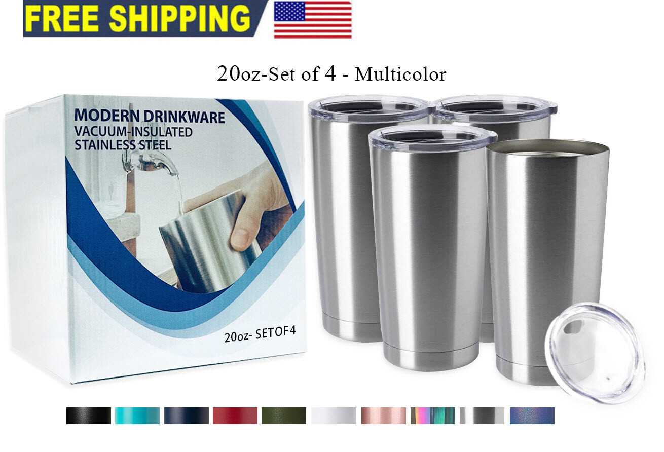4 Pack 20oz Stainless Steel Tumbler Sip Lid Double Wall Vacuum Insulated Gift
