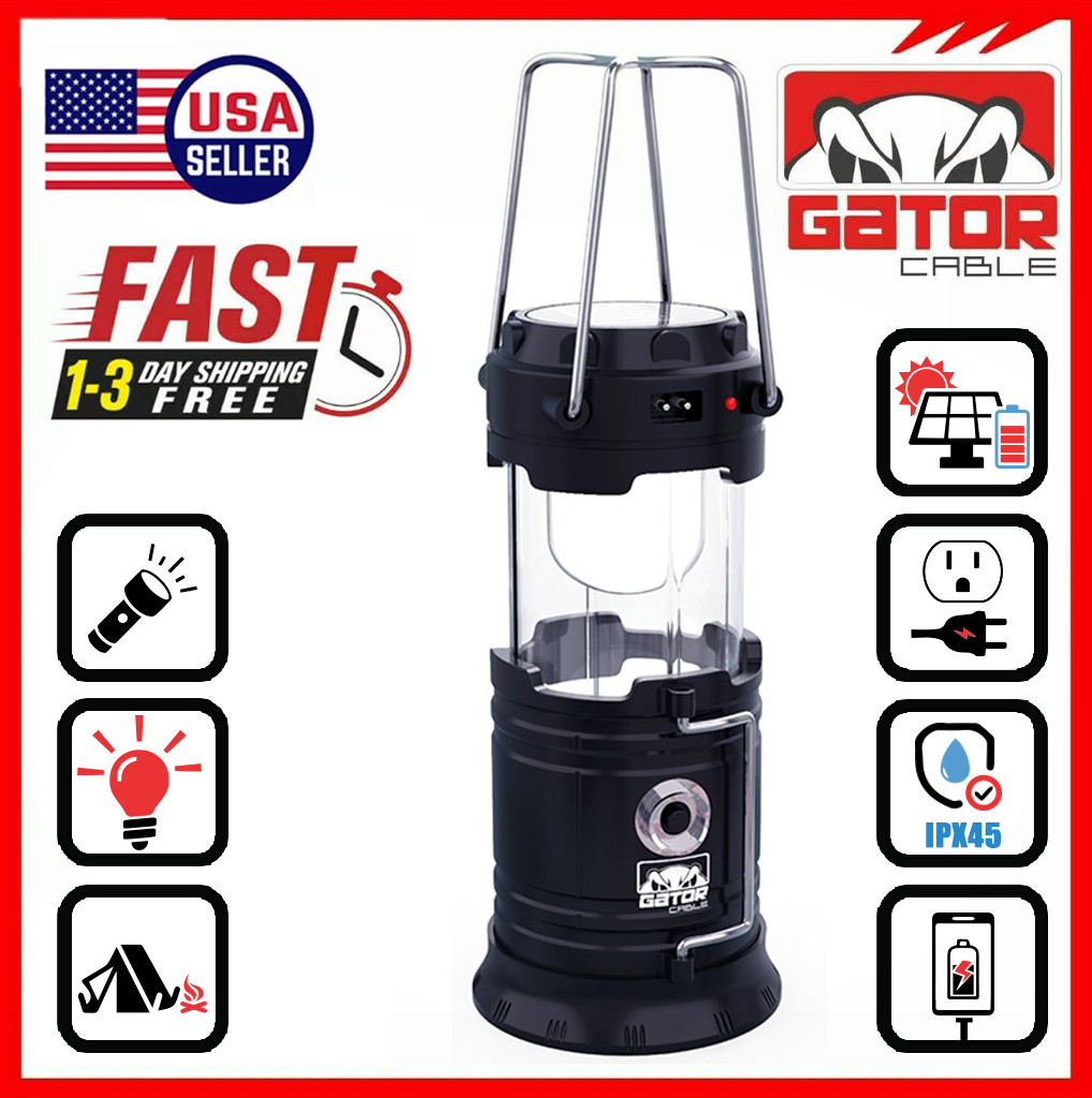 2x Solar Camping Lantern Flashlight Lamp Portable Rechargeable LED USB Power