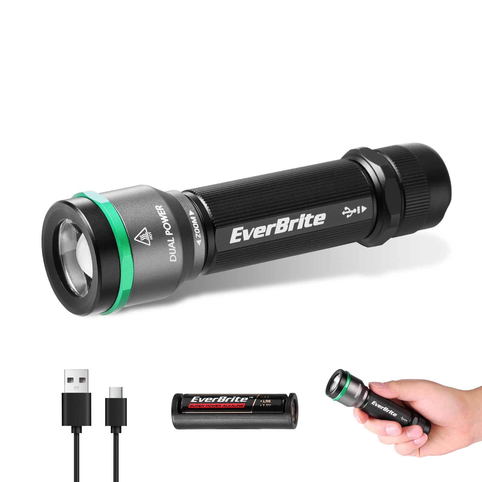 EverBrite 1000LM Small Flashlight 5 Modes Mini Flashlights High Lumens Zoomable