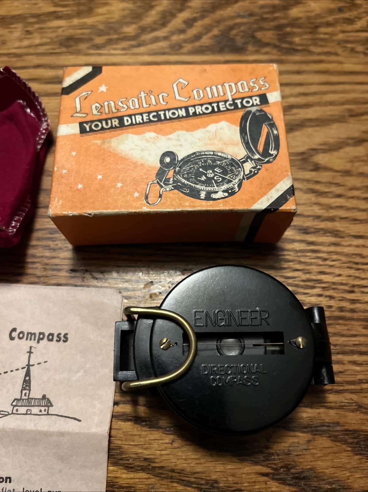 Vintage Lensatic Compass in Original Box, Pouch And Instructions 1960s