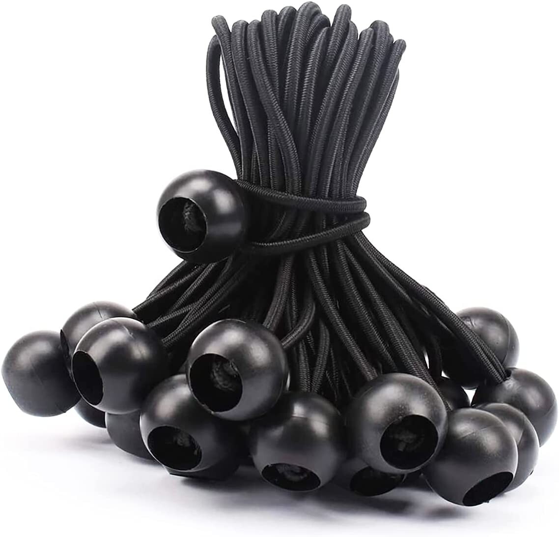 25pcs 9″ Black Ball Bungee Bungie Cord Heavy Duty Canopy Tarp Tie Downs Straps