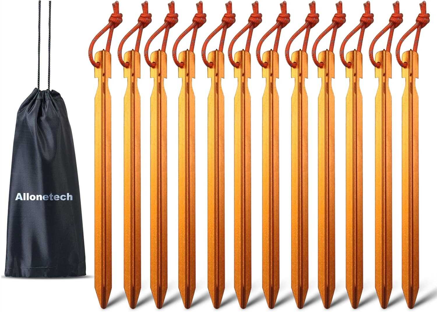12 Pack Tent Stakes, 7075 Ground Metal Camping Aluminum Tent Pegs, Lightweight T