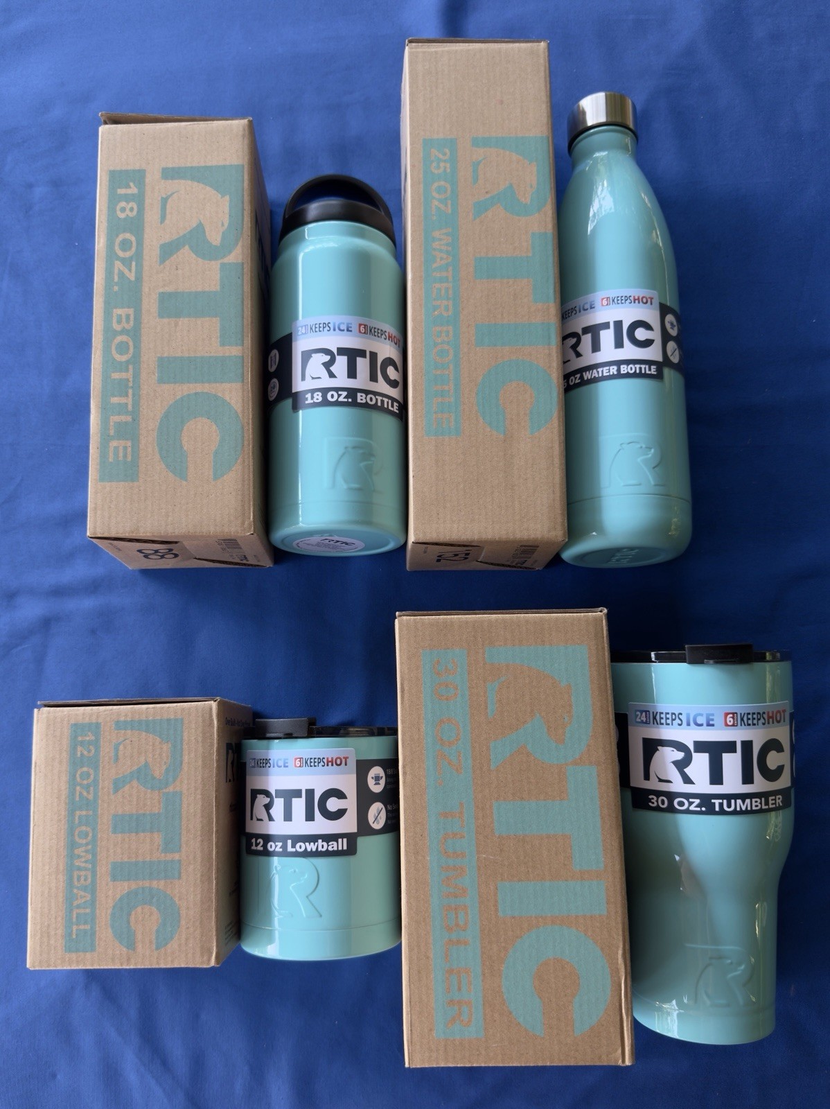 RTIC Teal Collection Lot Of 4 Retired Tumbler Bottle Set 30oz 25oz 18oz 12oz NEW
