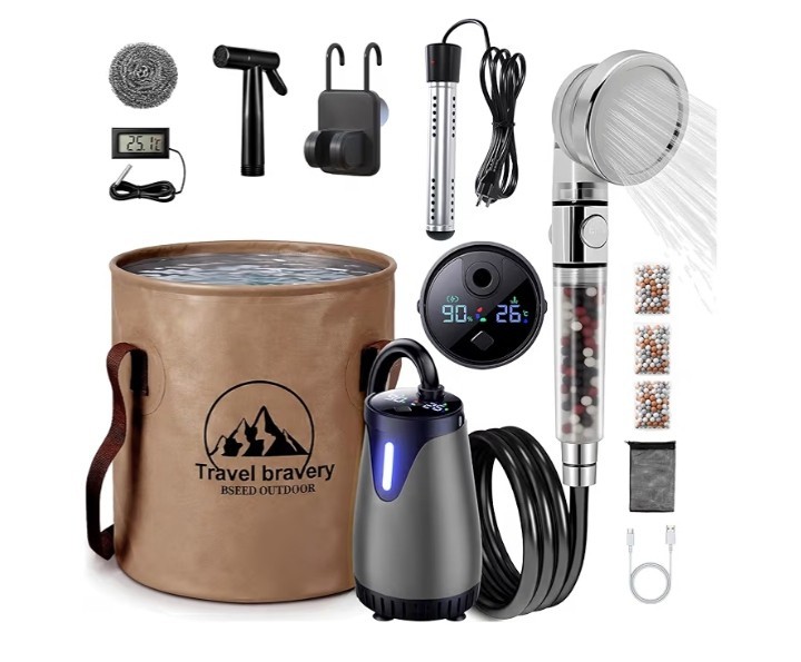 Portable Shower Camping Immersion Water Heater 8000mAh Recharge WE SHIP OVERSEAS