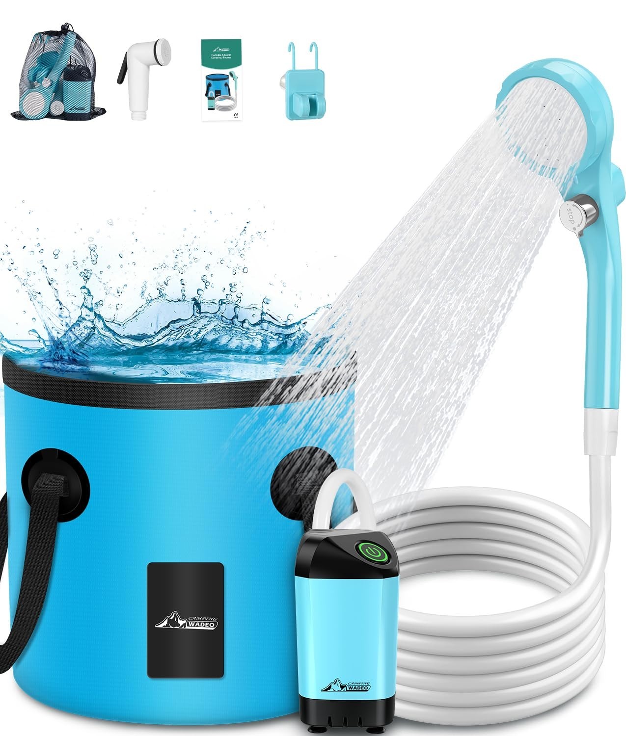 Portable Electric Shower Rechargeable Pump with 20L Collapsible Bucket