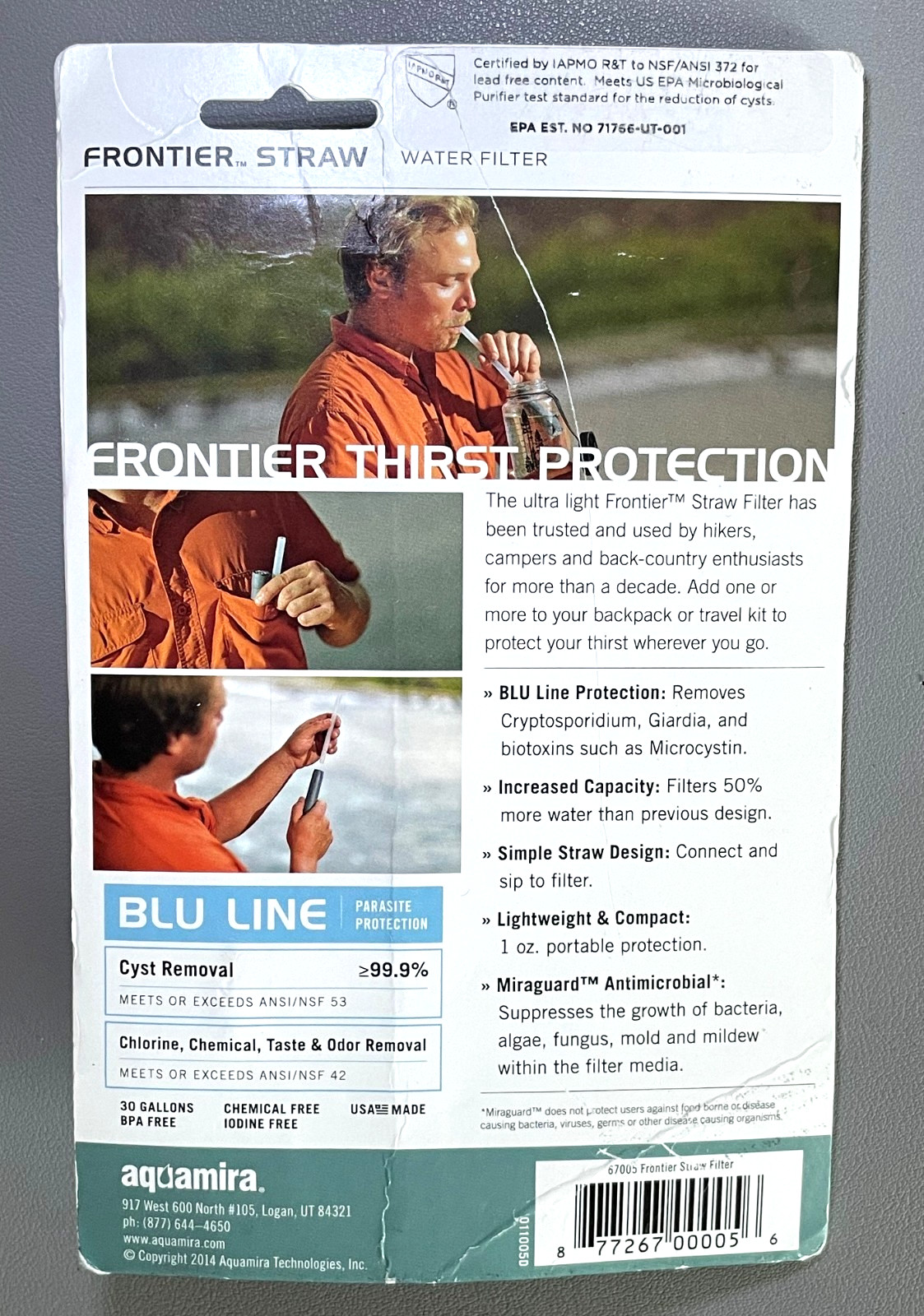 [Set of 3] – Aquamira Frontier Straw Water Filter Blu Line Parasite Protection