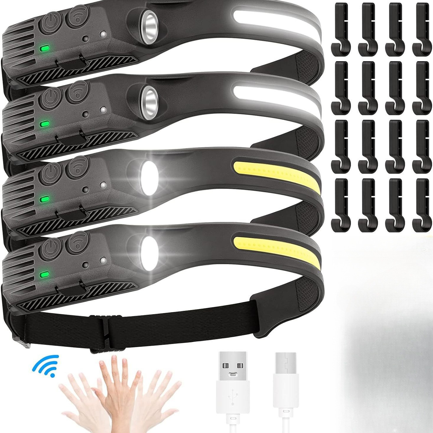 COB LED Headlamp USB Rechargeable Headlight Torch Work Light Bar Head Band Lamp