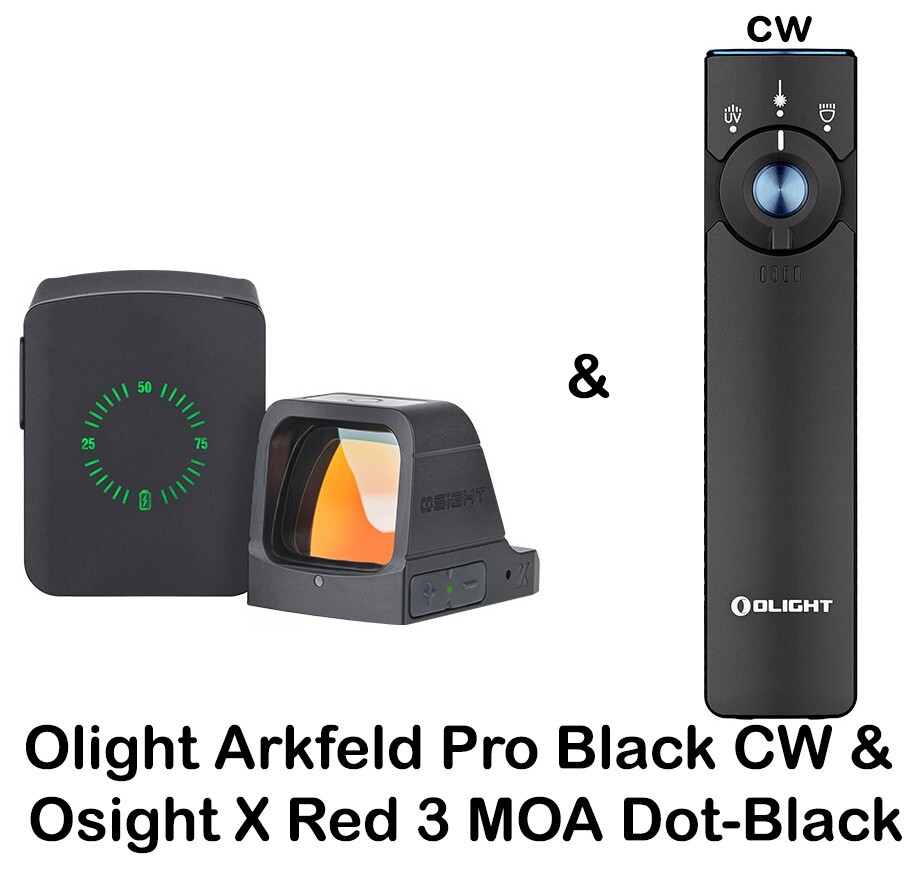 Olight Arkfeld Pro Black CW Flashlight & Osight X 3 MOA Dot & 32 MOA Circle