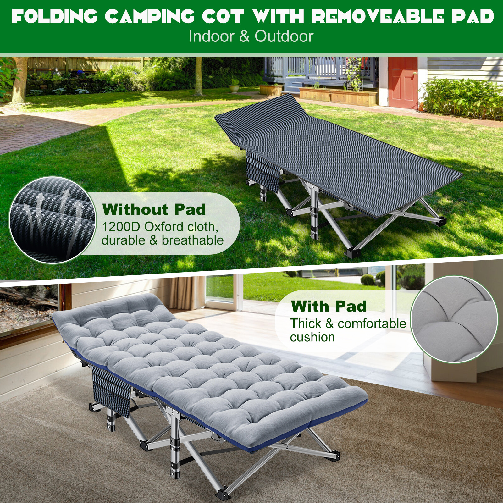 Camping Cot for Adults, Heavy-Duty Comfortable Military Army Mattress Cot & Bag